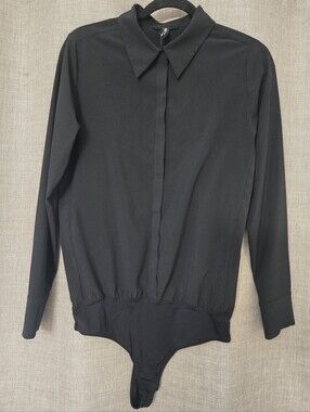 Black Long-Sleeve Button Front Bodysuit
